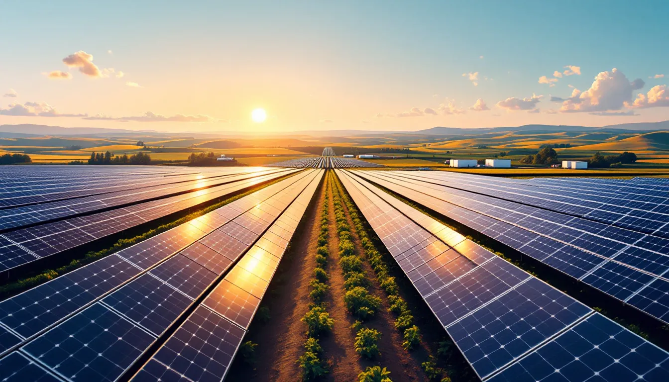 Ilustración de microrred fotovoltaica con almacenamiento en entorno agrícola australiano